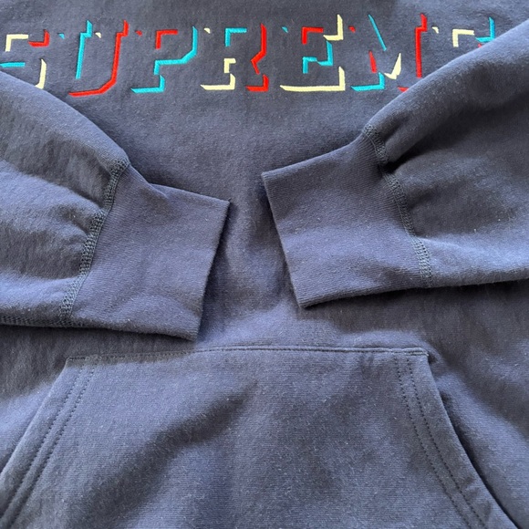 Supreme Blue Purple Hoodie Drop Shadow Spellout Logo SZ M Gently Worn 1X - Picture 7 of 14